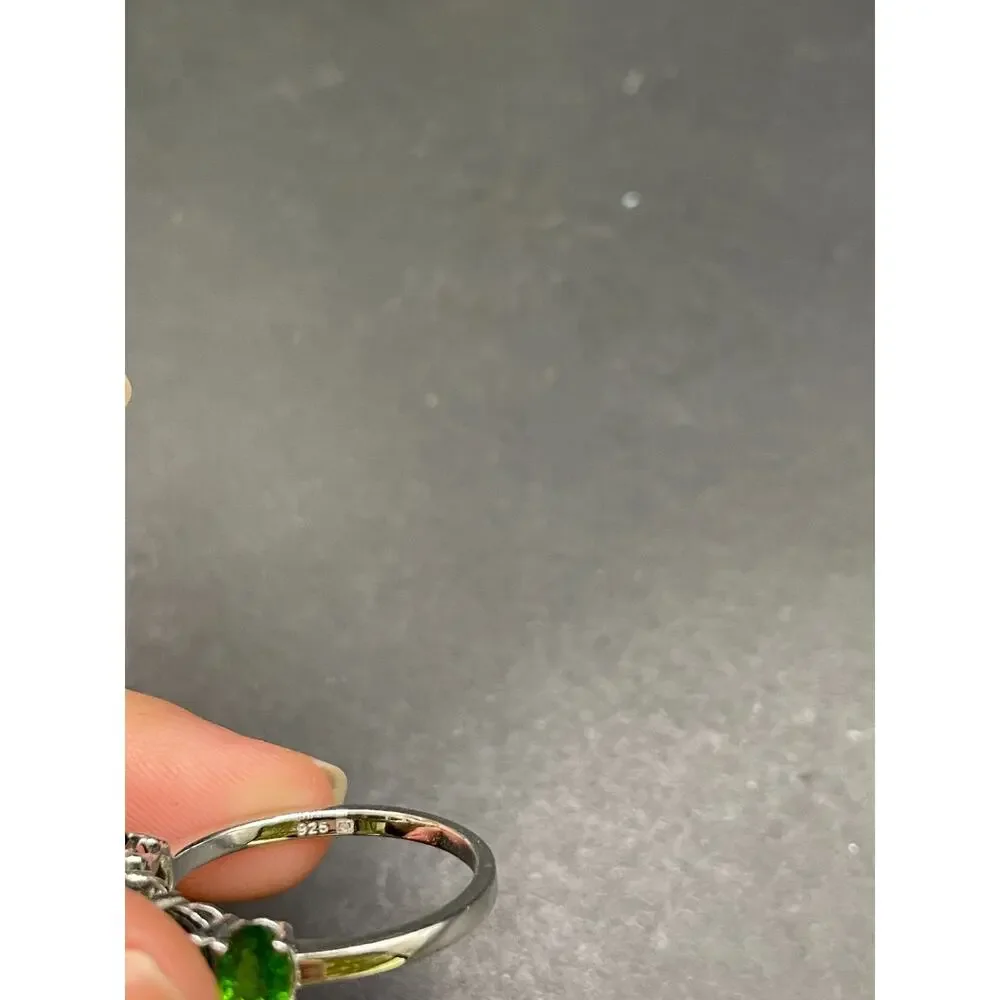 Vtg Sterling Silver 925 Oval Chrome Diopside 5 Stone Row Band Ring Size 10